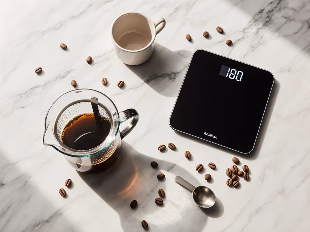 modern_french_press_and_smart_scale_on_small_kitchen_counter