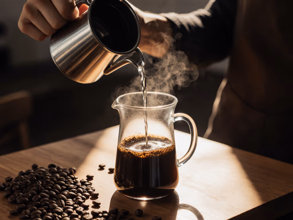 hands_pouring_water_over_coffee_grounds_in_a_french_press
